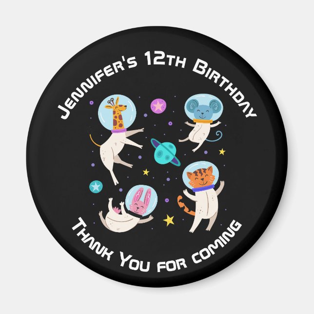 Aimant Cute Astronaut Animaux dans l'espace Merci d'événe (Devant)