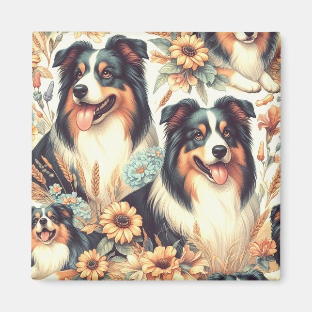 Aimant Cute Australian Shepherd peinture Vintage (Devant)
