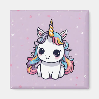 Aimant Cute Baby Unicorn avec Arrière - plan pourpre