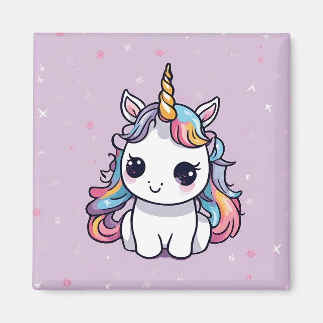 Aimant Cute Baby Unicorn avec Arrière - plan pourpre (Devant)