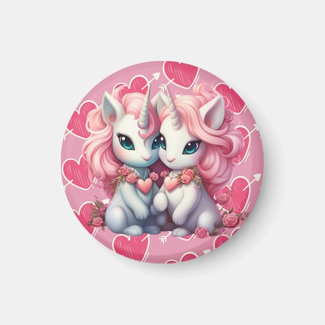 Aimant Cute Baby Unicorns Cpuple pour le cadeau de la Sai (Devant)