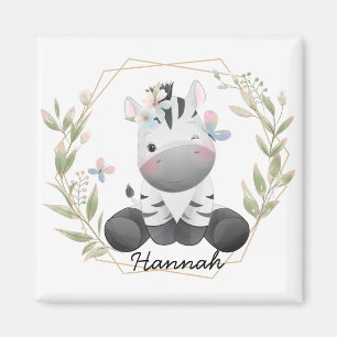 Aimant Cute Baby Zebra Flower Wreath Nom personnalisé