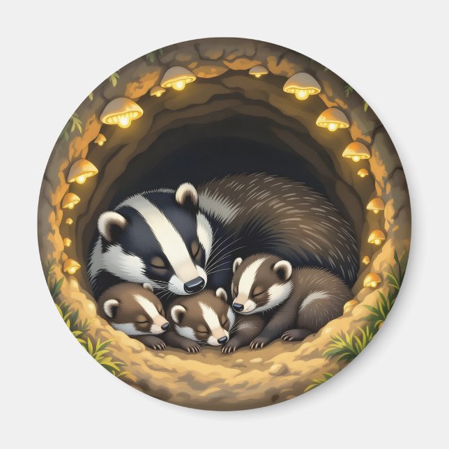 Aimant Cute Badger Family Napping (Devant)