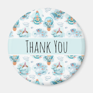 Aimant Cute baleines nautiques Aquarelle Motif Merci