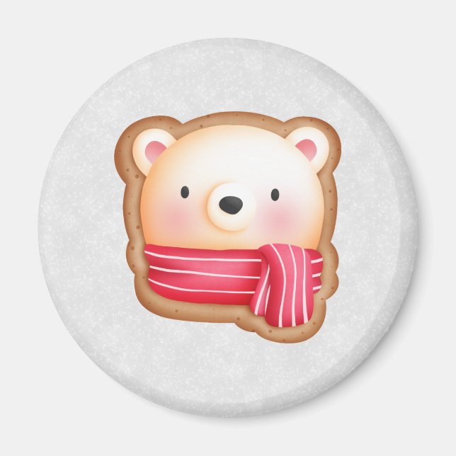 Aimant Cute Bear Face Red Scarf et Rosy Cheeks Christmas (Devant)