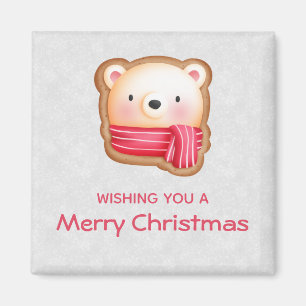 Aimant Cute Bear Face Red Scarf et Rosy Cheeks Christmas