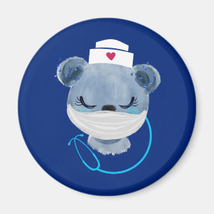 Aimant Cute Bear Nurse Wearing a Medical Mask