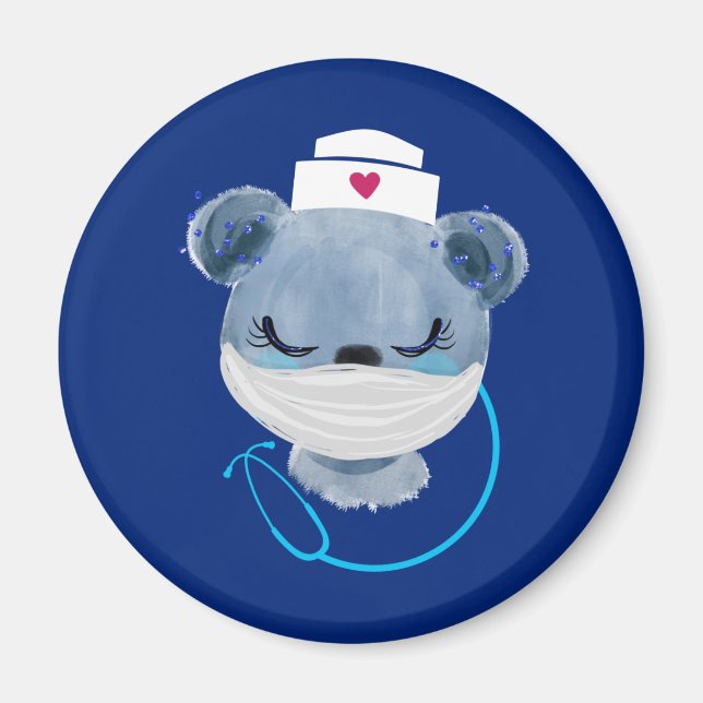 Aimant Cute Bear Nurse Wearing a Medical Mask (Devant)