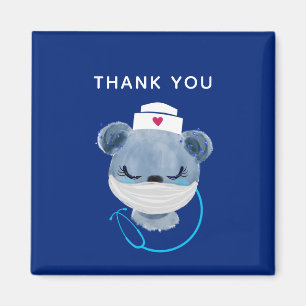 Aimant Cute Bear Nurse Wearing a Medical Mask Thank You