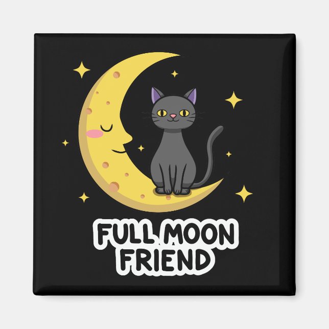 Aimant Cute Black Cat on Moon - Full Moon Friend (Devant)