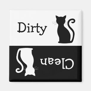 Aimant Cute Black Cat Silhouette Clean Dirty Dishwasher