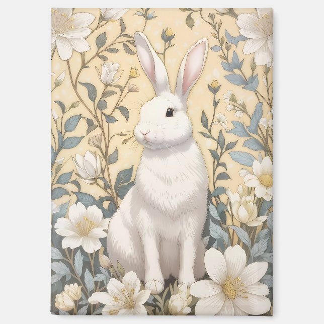 Aimant Cute Blanc Bunny Pastel Jaune Floral (Recto)