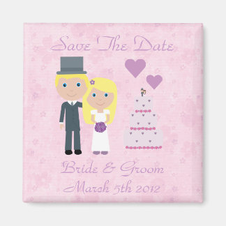 Aimant Cute Blonde Cartoon Bride & Groom Enregistrer La D
