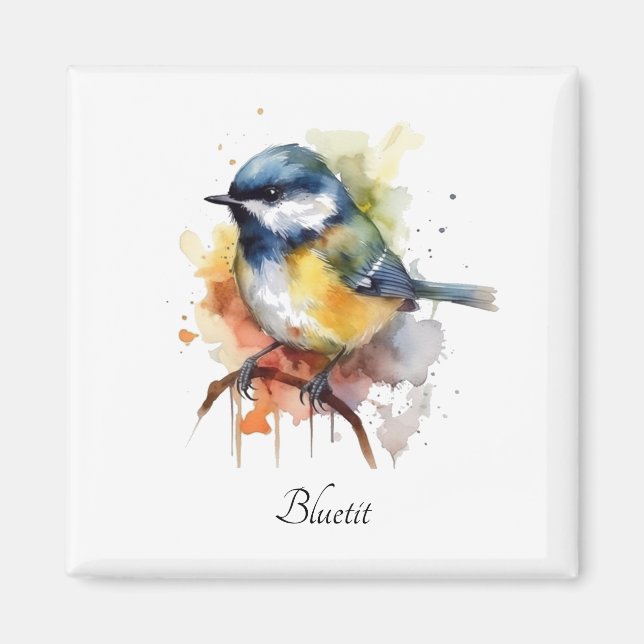 Aimant Cute Bluetit sur une branche, personnalisé (Devant)