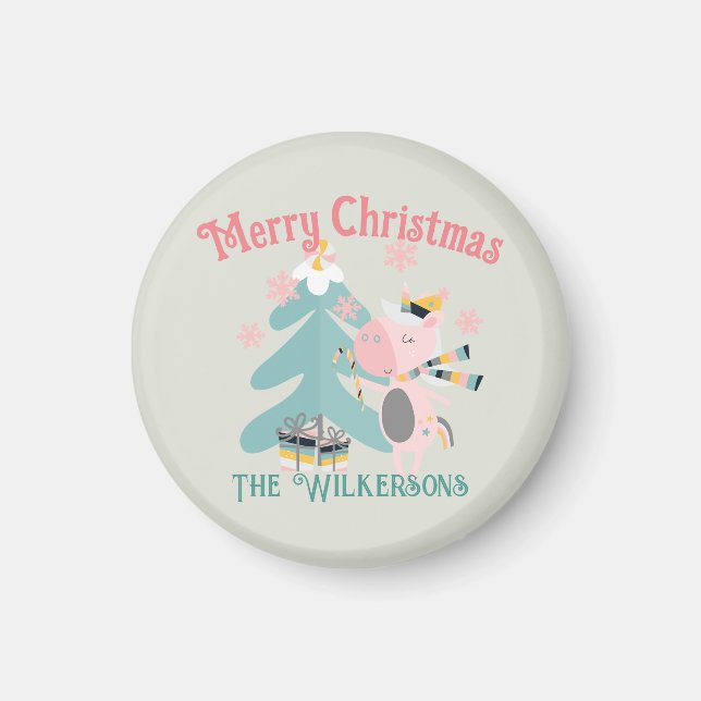 Aimant Cute Boho Christmas Unicorne sur Sage (Devant)