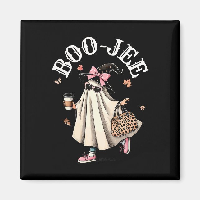 Aimant Cute Boo Jee Ghost Halloween Leopard Ghost Café (Devant)