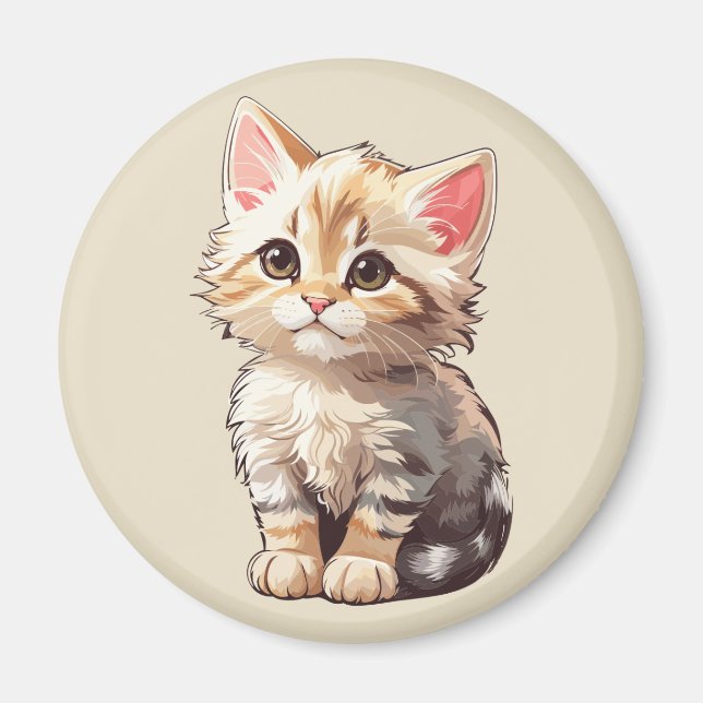 Aimant Cute Brown Kawaii Kitten (Devant)
