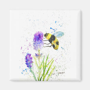 Aimant Cute bumblebee and flowers watercolor