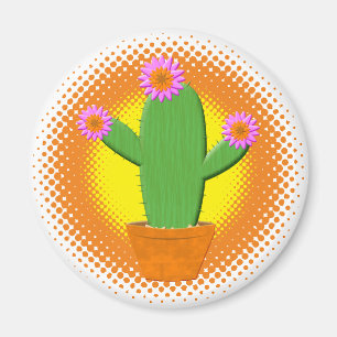 Aimant Cute Cactus Cartoon Avec Fleurs Roses