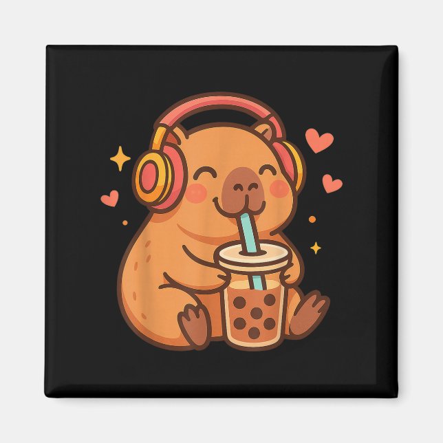 Aimant Cute Capybara Kawaii Anime Boire Bubble Tea Lov (Devant)
