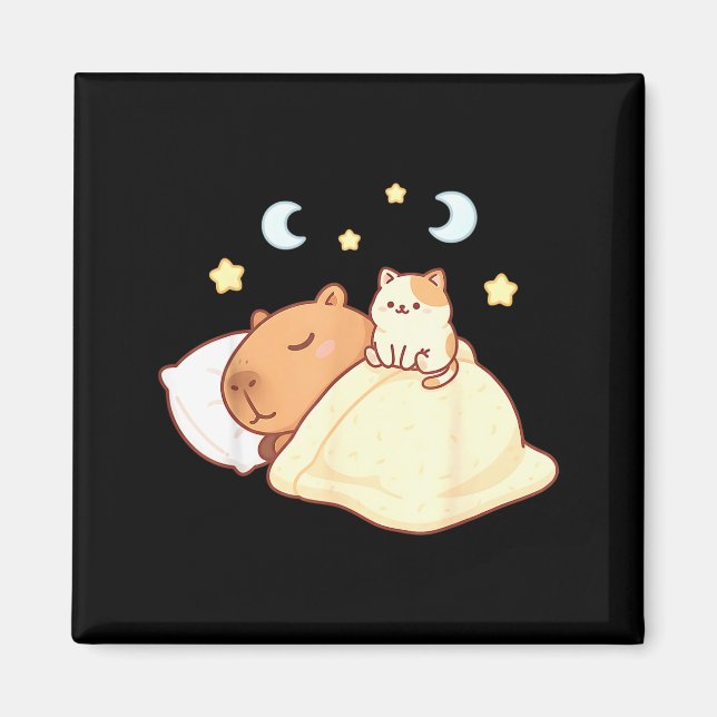 Aimant Cute Capybara Kawaii Sleep Pajamas Sleepybara Cat  (Devant)