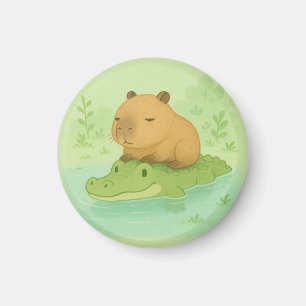 Aimant Cute Capybara sur le Crocodile vert cadeau pour la