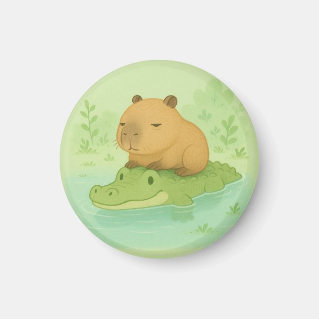 Aimant Cute Capybara sur le Crocodile vert cadeau pour la (Devant)