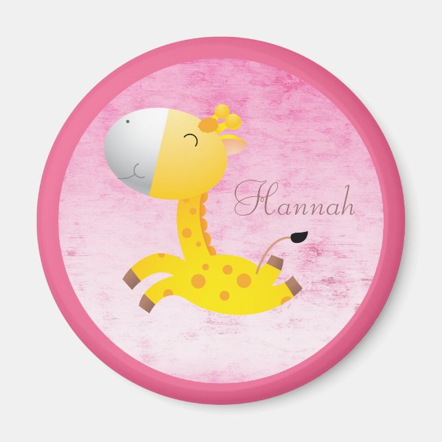 Aimant Cute Cartoon Giraffe Rose Personnalisé (Devant)