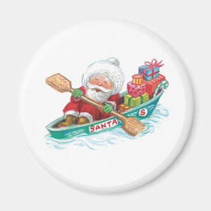 Aimant Cute Cartoon Jolly Santa Claus in a Row Boat