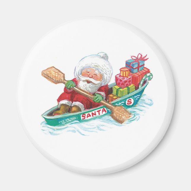 Aimant Cute Cartoon Jolly Santa Claus in a Row Boat (Devant)