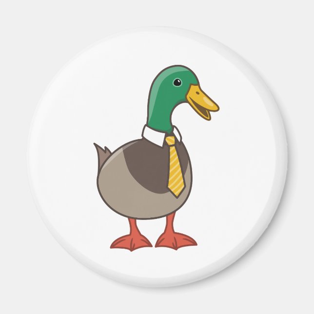 Aimant Cute Cartoon Mallard Duck with a Tie (Devant)