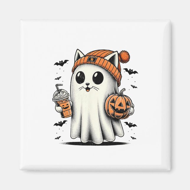 Aimant Cute Cat Ghost Iced Café Drôle Ghost Halloween I (Devant)