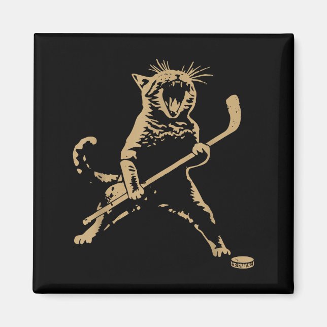 Aimant Cute Cat Playing Ice Hockey Lover Player Funny  (Devant)