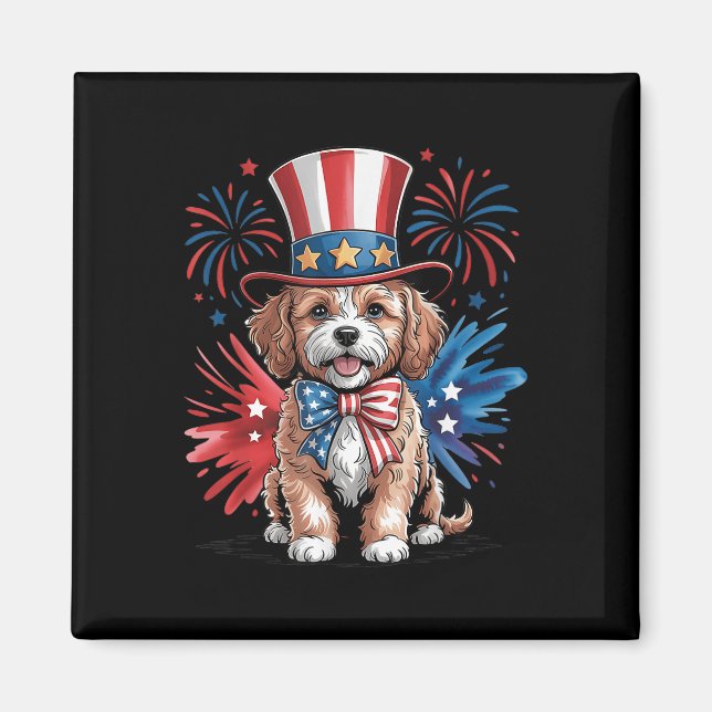Aimant Cute Cavapoo Chien Patriotique Casquette Jour de l (Devant)