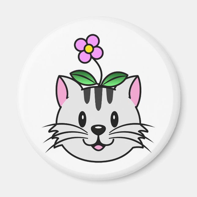 Aimant Cute chat caricature avec une fleur sur la tête (Devant)