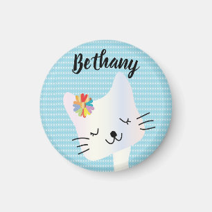 Aimant Cute Chat et Fleurs Dotty Personnalisé