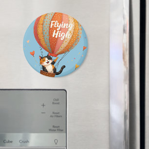 Aimant Cute Chat Hot Air Balloon Whimsical Art