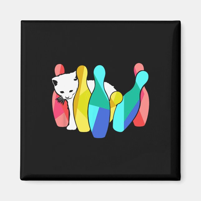 Aimant Cute Chat Knocke Sur Bowling Pins Kitty (Devant)