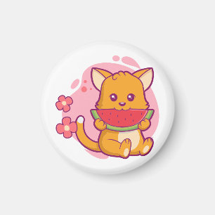 Aimant Cute Chat Manger Watermelon Kawaii