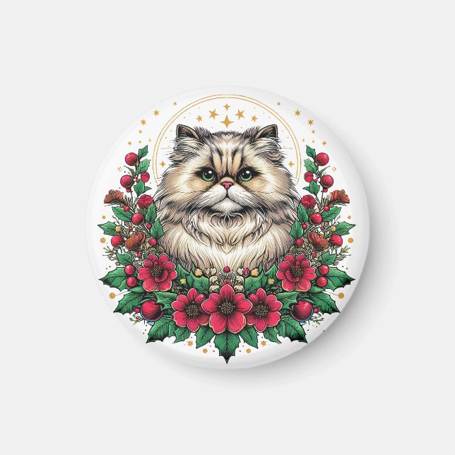 Aimant Cute Chat Perse, Chatte Perse Floral (Devant)
