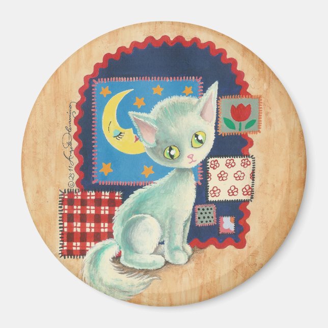 Aimant Cute chaton blanc et patchwork (Devant)