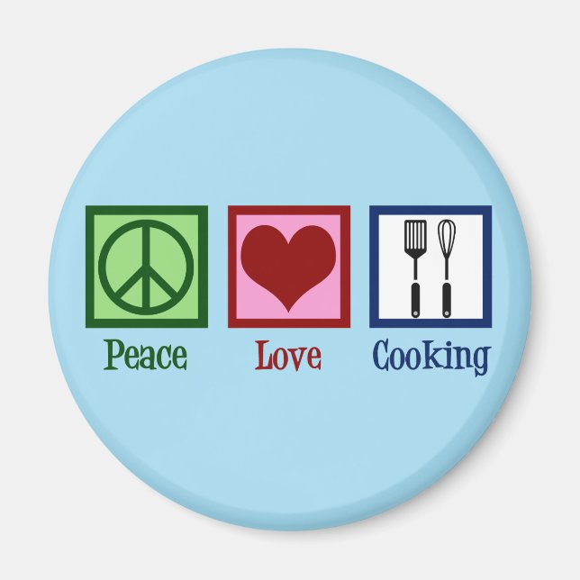 Aimant Cute Chef Peace Love Cuisine Ustensiles (Devant)