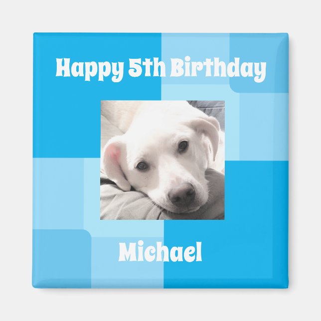 Aimant Cute Chien Photo 5Anniversaire Bleu (Devant)