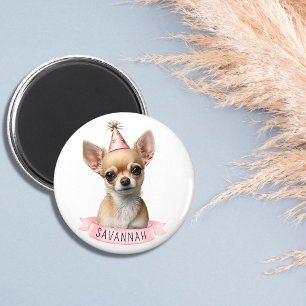 Aimant Cute Chihuahua avec le nom Pink Whimsical Design