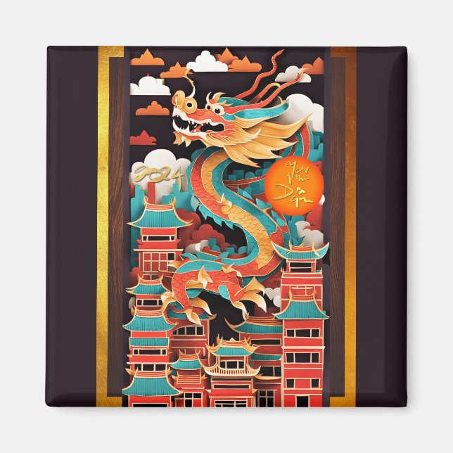 Aimant Cute Chinoise Nouvel An Dragon Origami SqM2 (Devant)