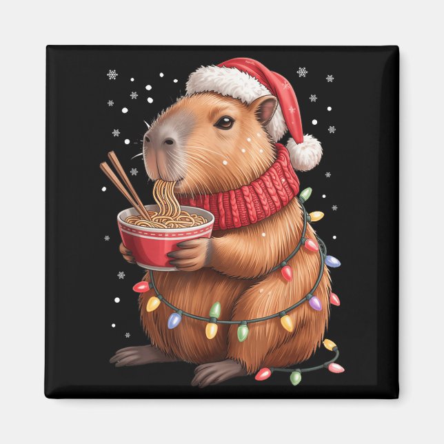 Aimant Cute Christmas Capybara With Ramen Bowl Holiday Te (Devant)