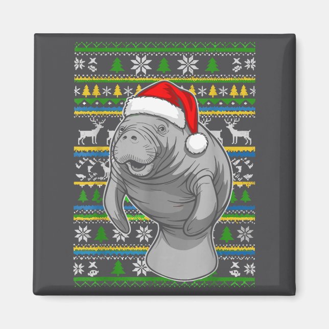 Aimant Cute Christmas Manatee Shirt, Manatee Ugly Xmas Sw (Devant)