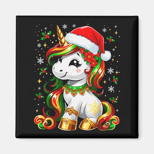 Aimant Cute Christmas Shirt Girls Women Xmas Unicorn Chri (Devant)
