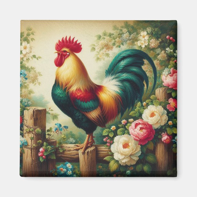 Aimant Cute coq rustique/vintage (Devant)