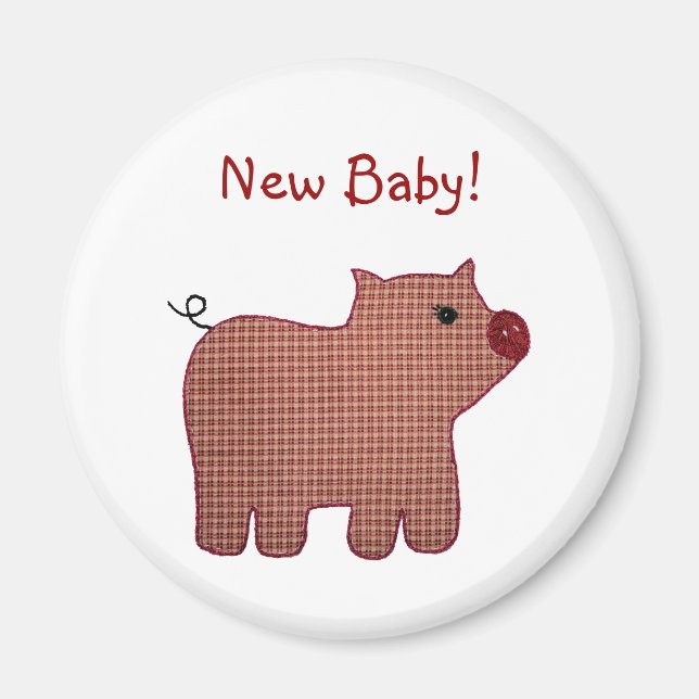 Aimant Cute Country Style Pink Plaid Pig Nouveau bébé (Devant)